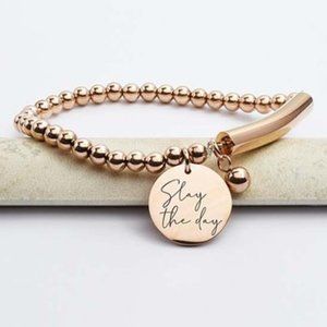 Rose Goldtone 'Slay the Day' Charm Stretch Bracelet